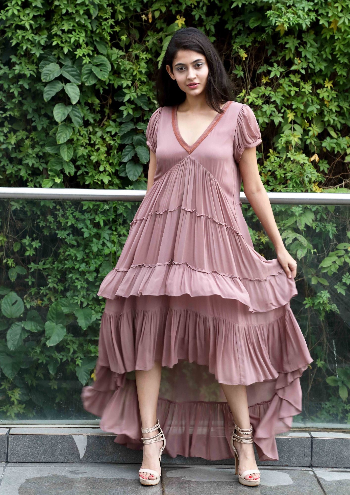 Blush pink high low layered frill dress - Natania by Deepika Blush pink high low layered frill dress - Natania by Deepika