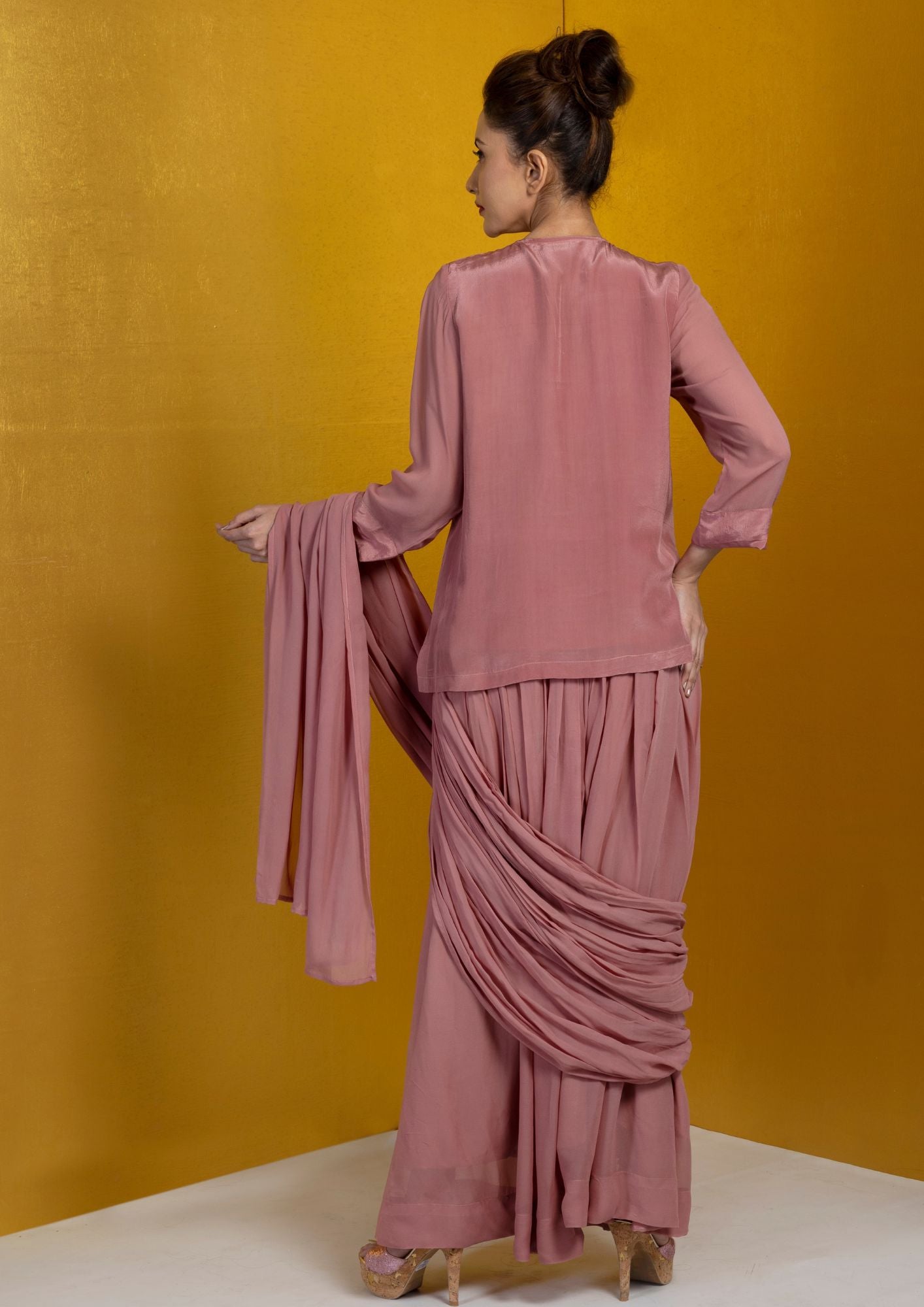 Blush pink antique work saree