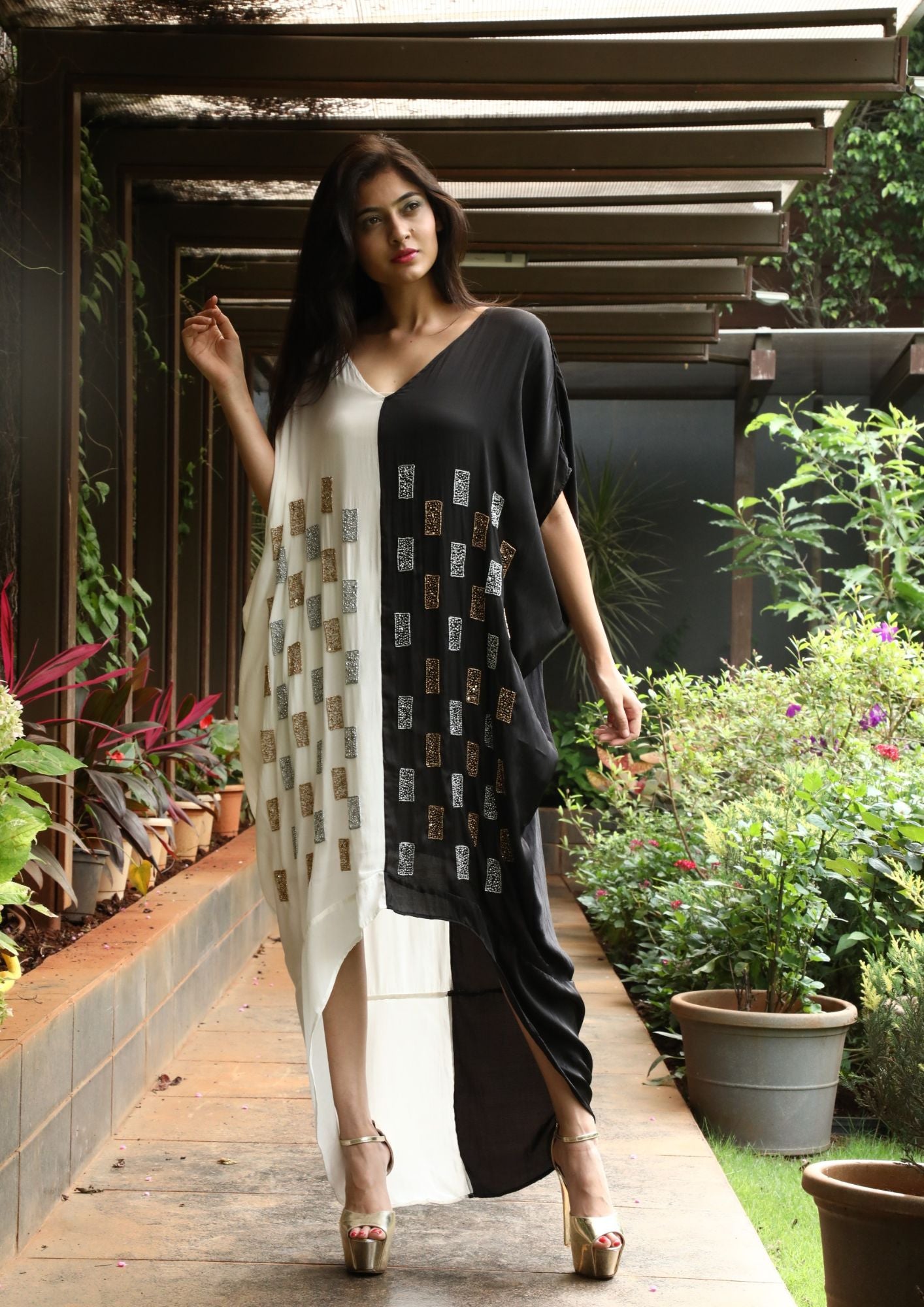 Black and white half and half & high low dress - Natania by Deepika Black and white half and half & high low dress - Natania by Deepika